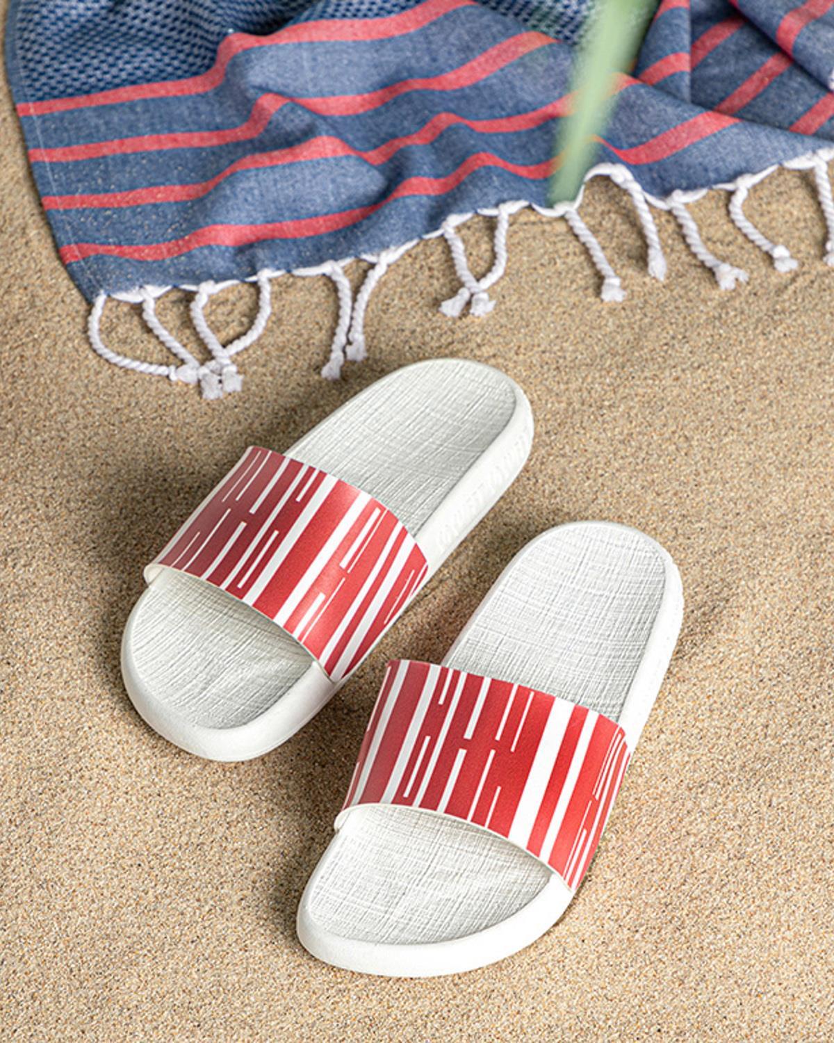 Marine Stripe Women Beach Slipper 36 Red