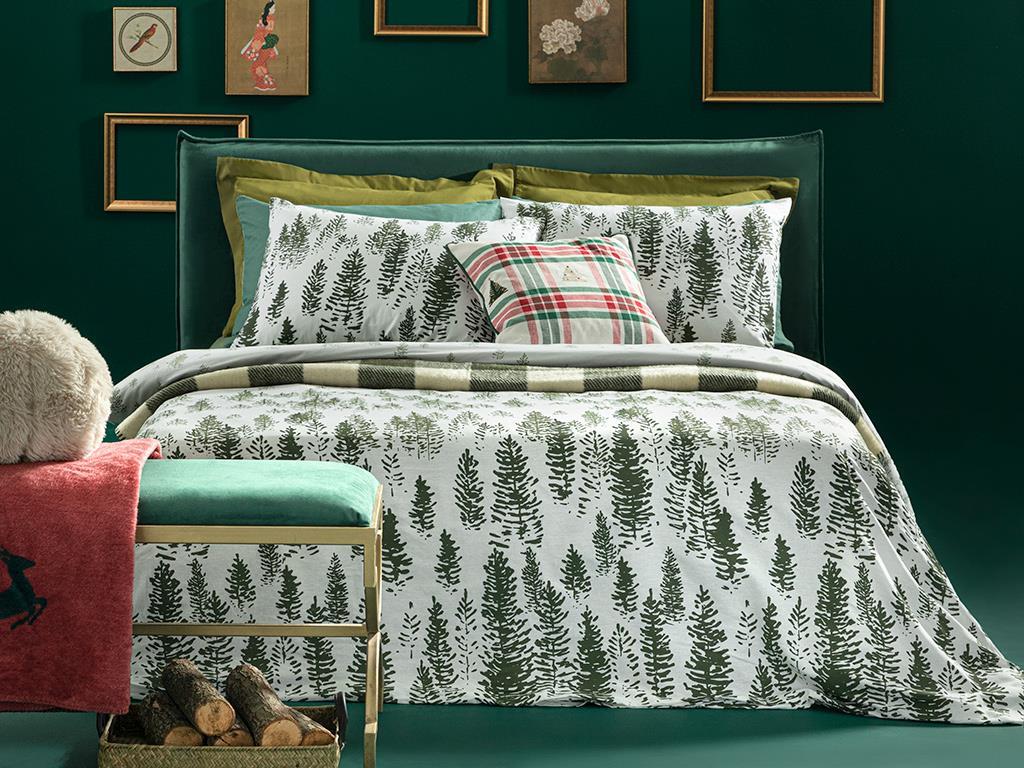 Pine Forest Bumbac Persoană Dublă Set Lenjerıe De Pat 200*220 Cm Mint-Lilac-Roz
