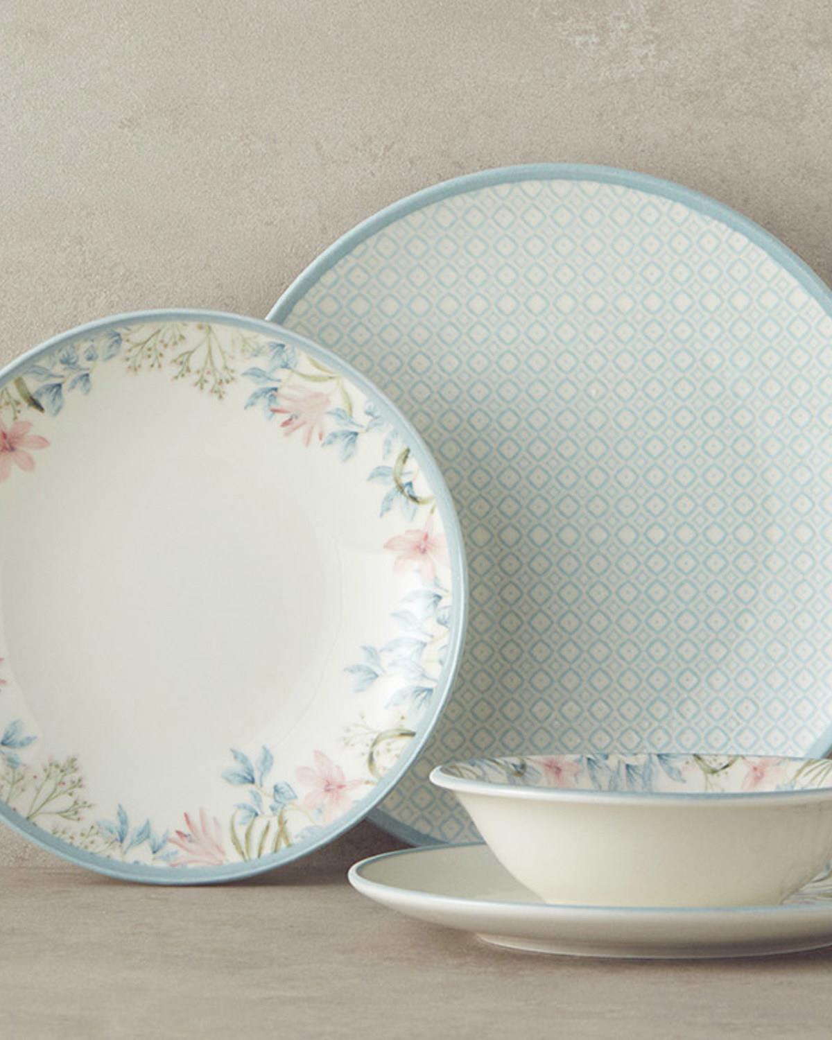 Saigon Porcelain Dinner Set 24 ParÃ§a 6 kiÅilik Blue-Pink