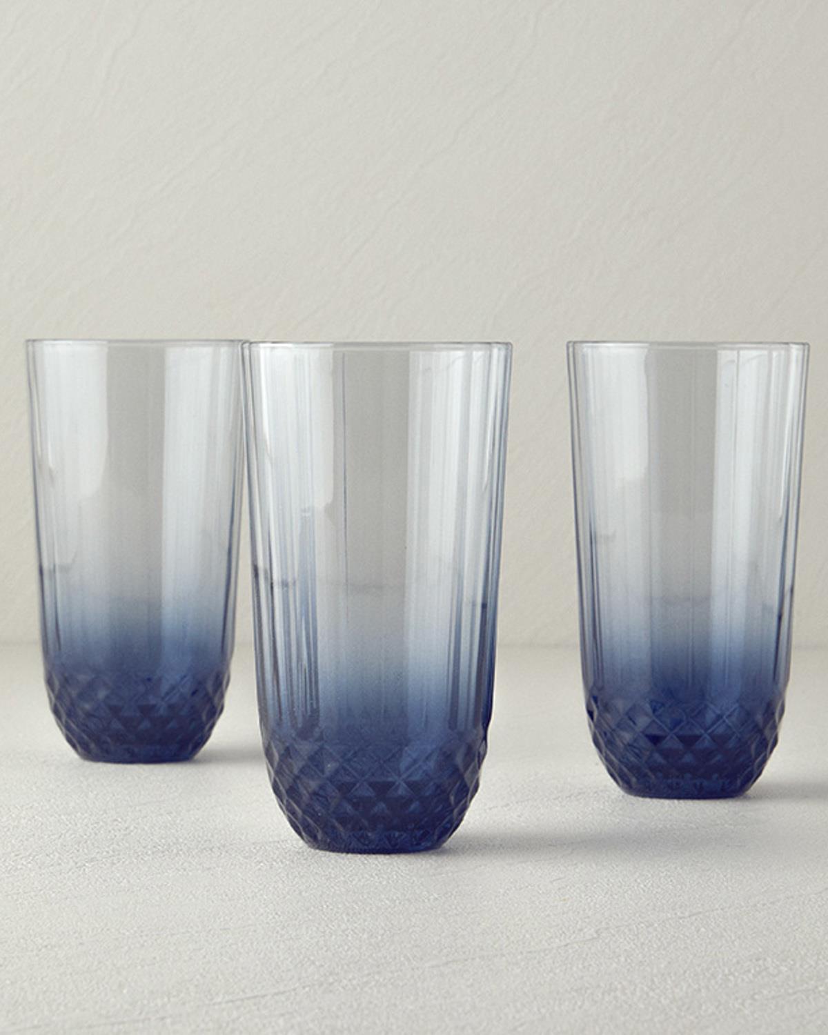 Set 3 Pahare pentru băuturi răcoritoare, Vivid, sticlă, 345 ml, bleumarin
