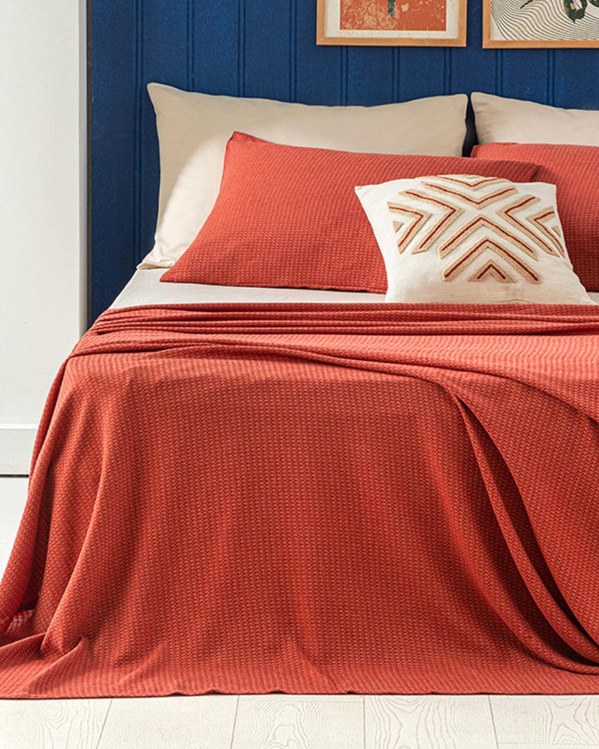 Set pătură subțire cu față de pernă, pentru o persoană, Genesis, bumbac-viscoză-poliester, 150x220 cm, terracotta