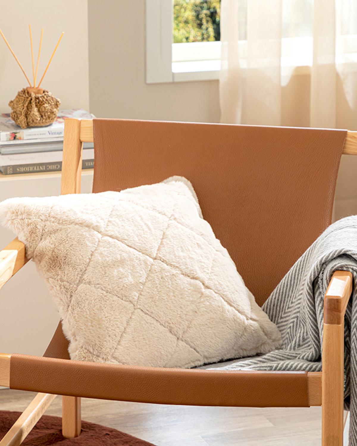 Soft Touch Rabbit Plush Cushion Cover 45x45 cm Beige