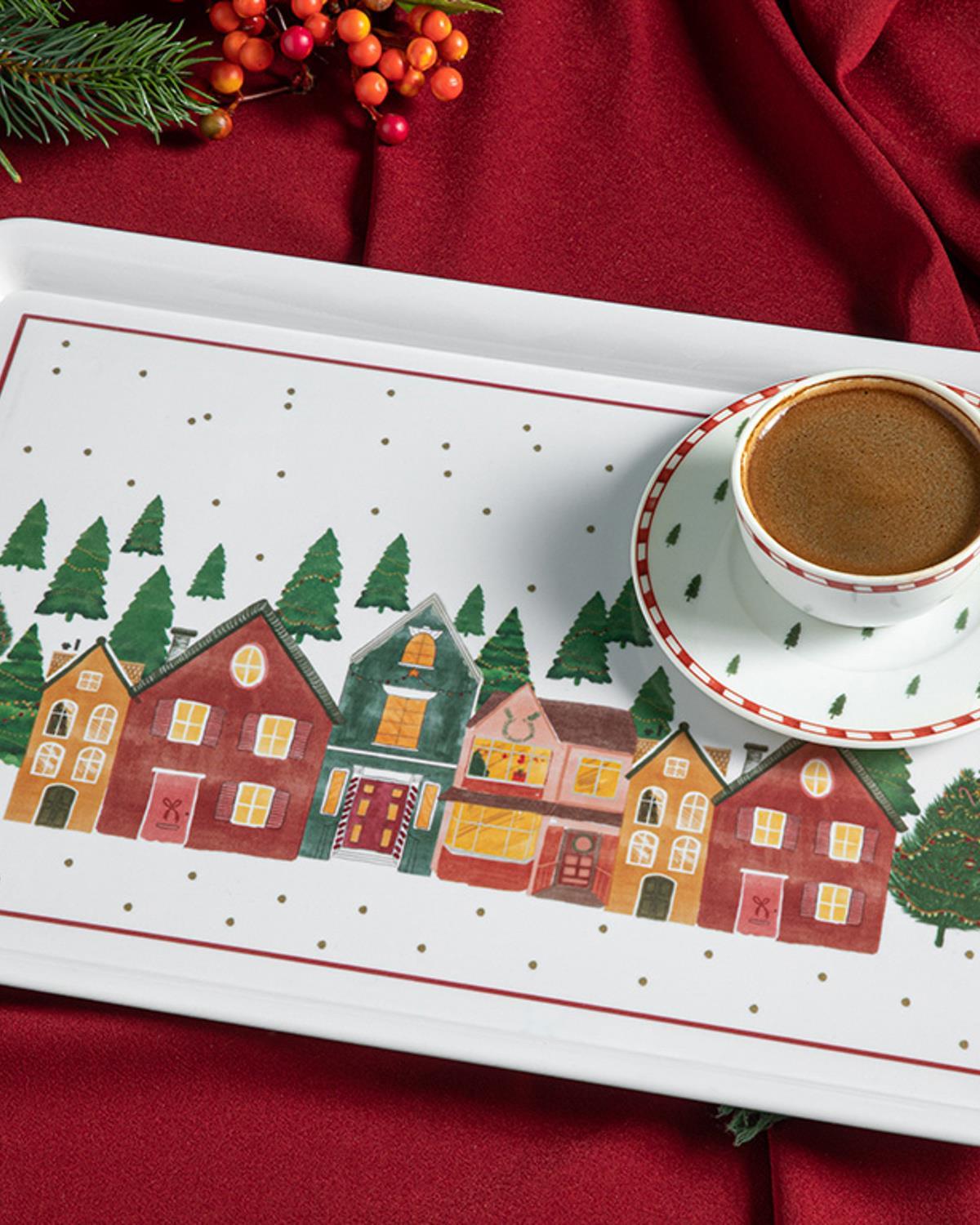 Winter Landscape Melamine Tray 39x24 cm Red