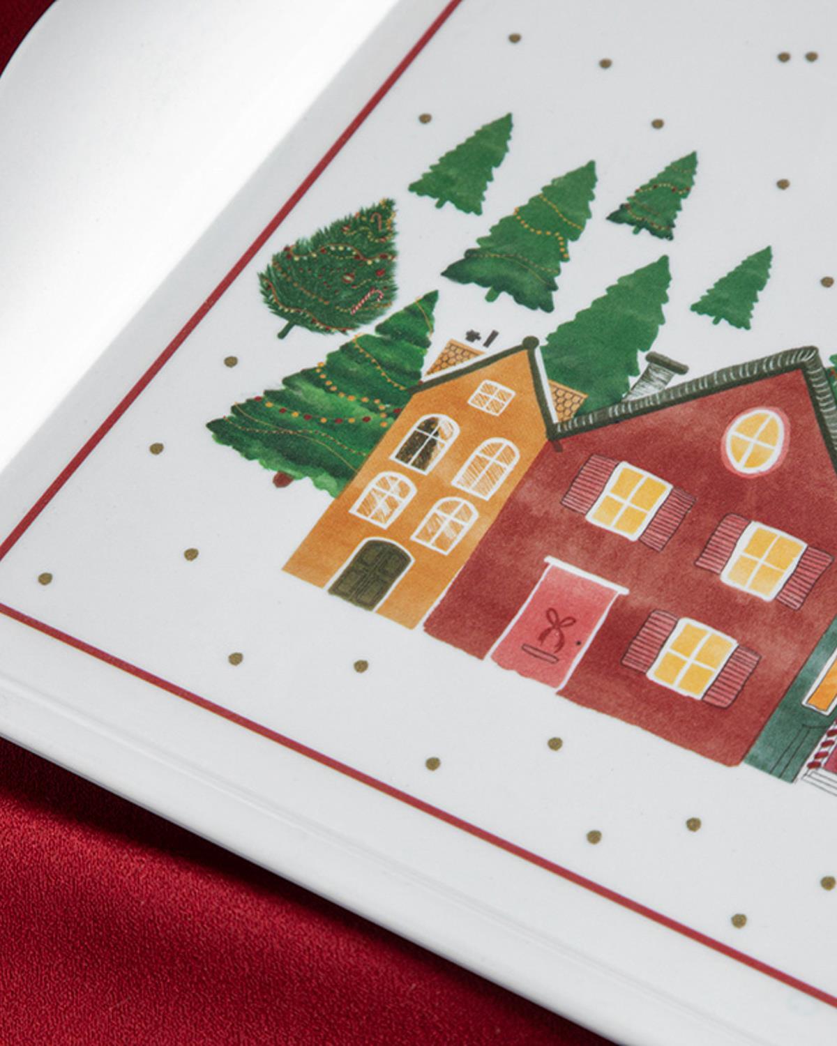 Winter Landscape Melamine Tray 39x24 cm Red