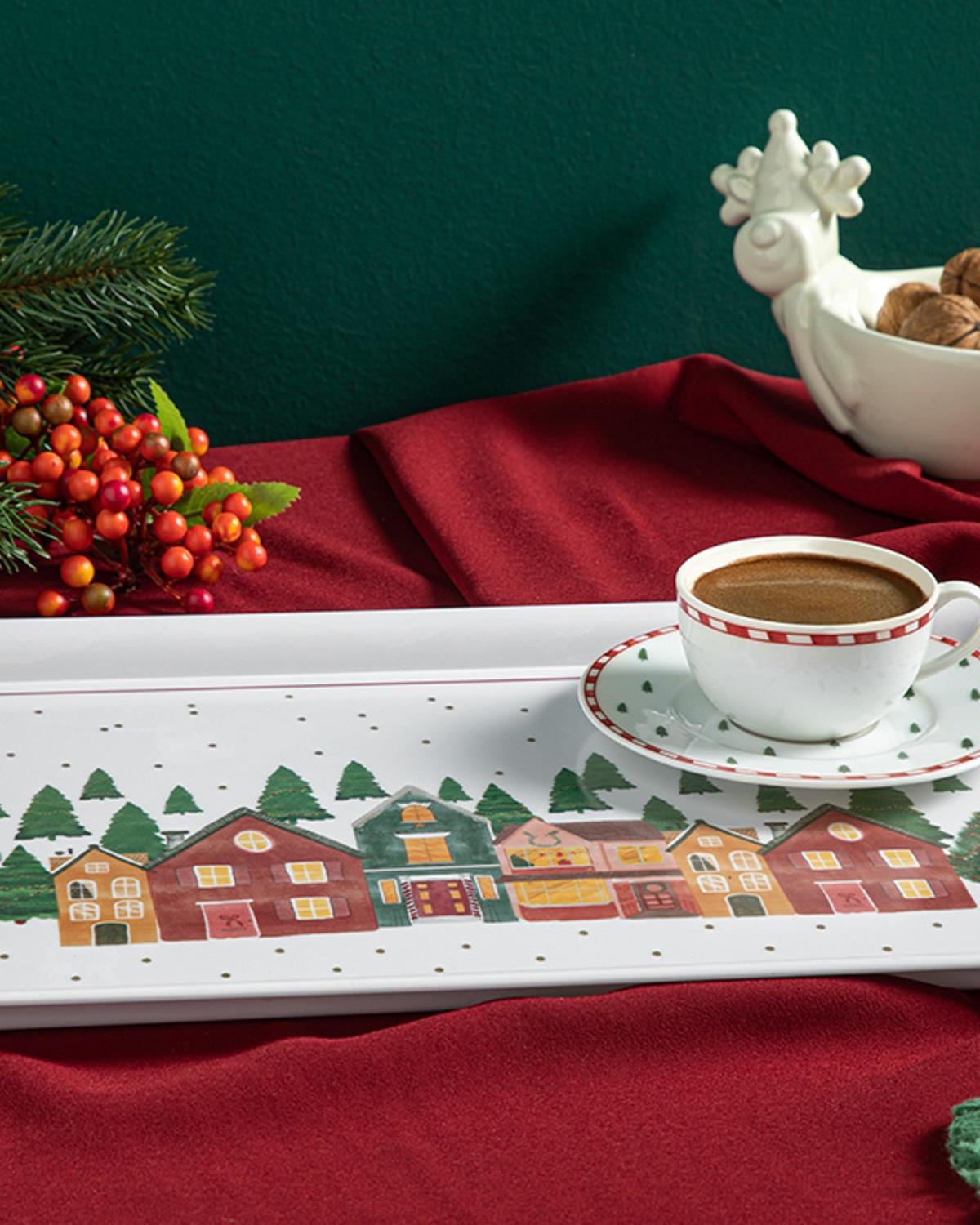 Winter Landscape Melamine Tray 39x24 cm Red