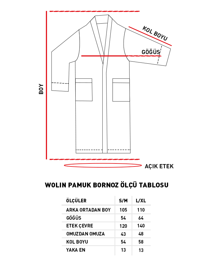 Wolin Bumbac Poliester Bordurat Set Halat S-M & L-XL Roz - Antracit