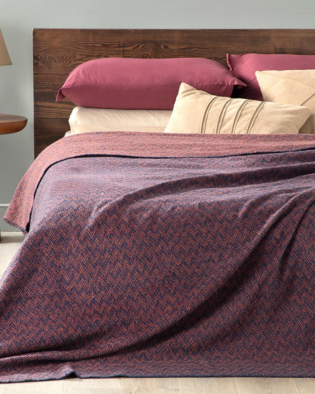 Zigzag Cu Bumbac Single Pătură 150x200 cm Portocaliu - Bleumarin