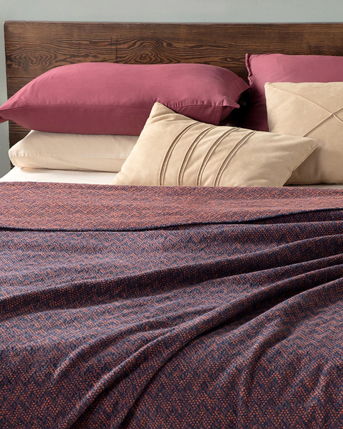 Zigzag Cu Bumbac Single Pătură 150x200 cm Portocaliu - Bleumarin