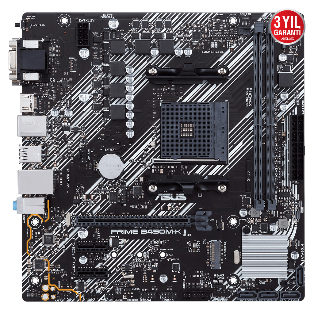 ASUS PRIME B450M-K II, 2xDDR4, M.2, D-SUB, DVI, HDMI, AM4 Soket Anakart