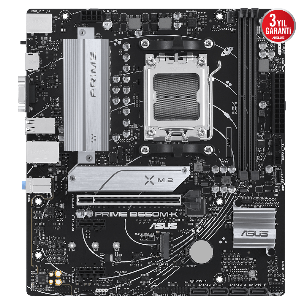 ASUS PRIME B650M-K, 2xDDR5, 2x M.2, D-SUB, HDMI, AMD Ryzen 7000 Serisi, AM5 Soket Anakart