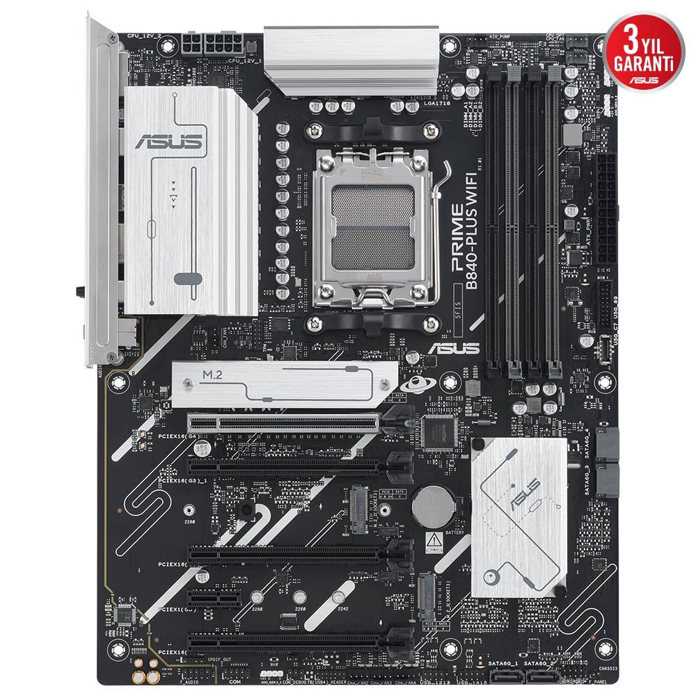 ASUS PRIME B840-PLUS WIFI B840 DDR5 (Vga Yok) GLan 2.5G ATX HD DP TYP-C M2 WF6 BT RGB AM5 AMD Anakart