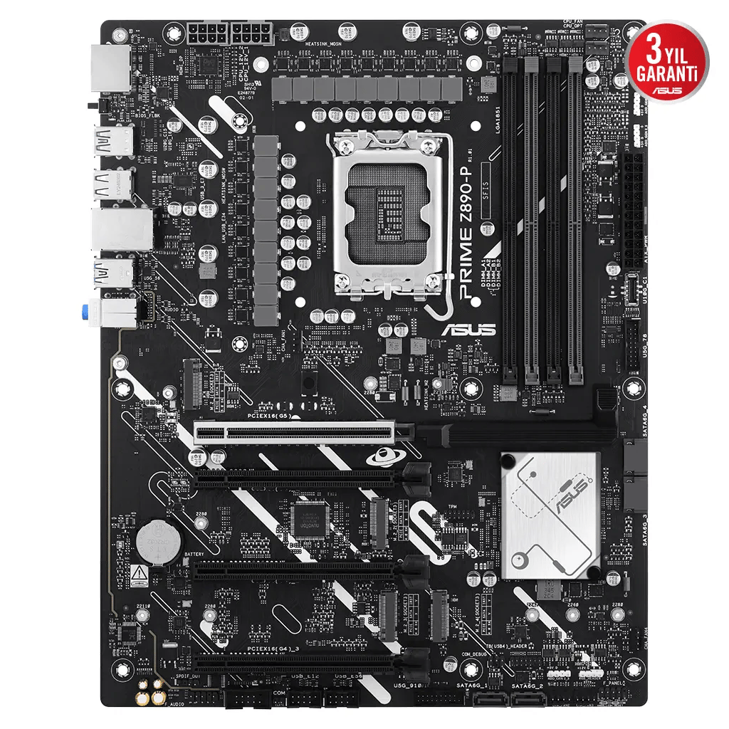 ASUS PRIME Z890-P, 7600MHz, 4xDDR5 4x M.2, HDMI, DP, Type-C, Intel Core Ultra CPU(Seri 2), LGA1851 Soket Anakart