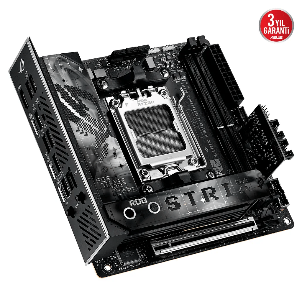 ASUS ROG STRIX X870-I GAMING WIFI, 2xDDR5, 2xM.2, HDMI, DP, Type-C, Wi-Fi 7, Bluetooth v5.4, Mini ITX, AMD Ryzen 9000-8000 ve 7000 Serisi, AM5 Soket Anakart