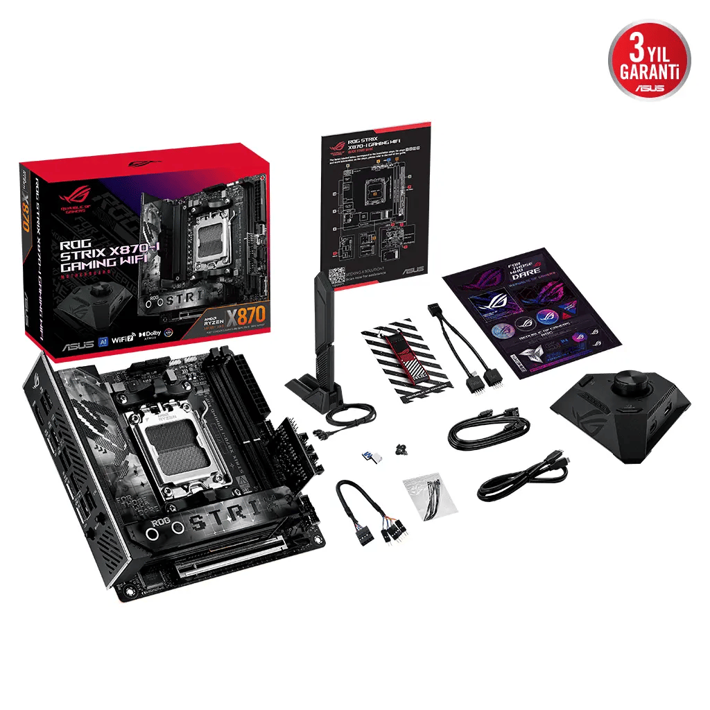 ASUS ROG STRIX X870-I GAMING WIFI, 2xDDR5, 2xM.2, HDMI, DP, Type-C, Wi-Fi 7, Bluetooth v5.4, Mini ITX, AMD Ryzen 9000-8000 ve 7000 Serisi, AM5 Soket Anakart