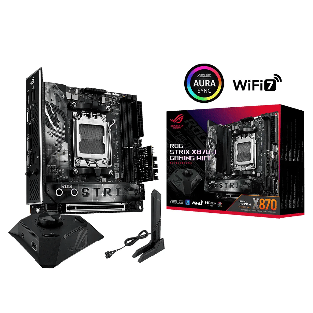 ASUS ROG STRIX X870-I GAMING WIFI, 2xDDR5, 2xM.2, HDMI, DP, Type-C, Wi-Fi 7, Bluetooth v5.4, Mini ITX, AMD Ryzen 9000-8000 ve 7000 Serisi, AM5 Soket Anakart