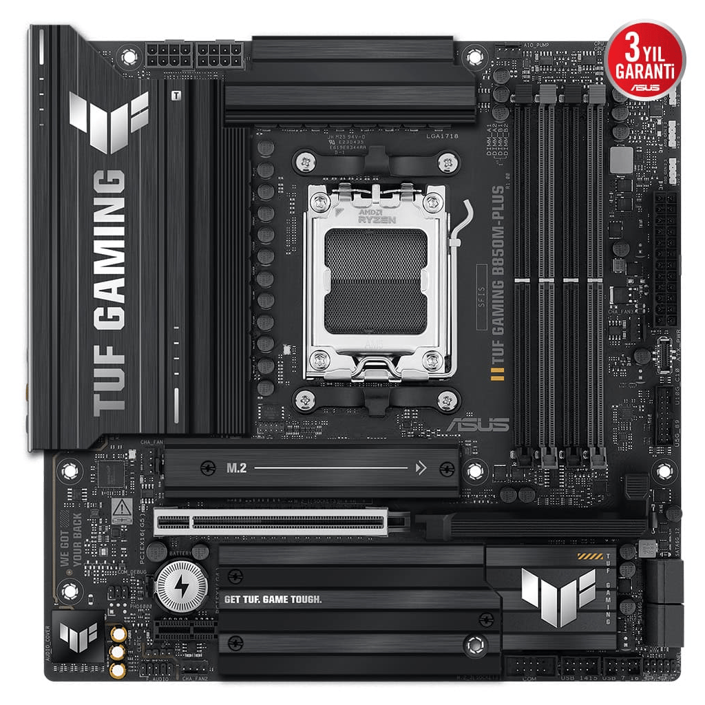 ASUS TUF GAMING B850M-PLUS, 4xDDR5, 3x M.2, HDMI, DP, Type-C, AMD Ryzen 9000 Serisi, AM5 Soket Anakart