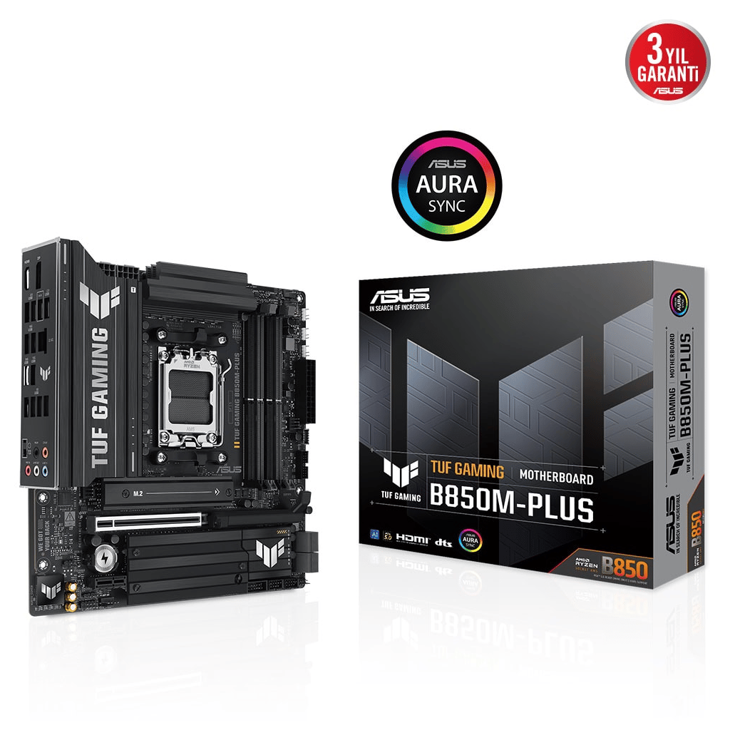 ASUS TUF GAMING B850M-PLUS, 4xDDR5, 3x M.2, HDMI, DP, Type-C, AMD Ryzen 9000 Serisi, AM5 Soket Anakart