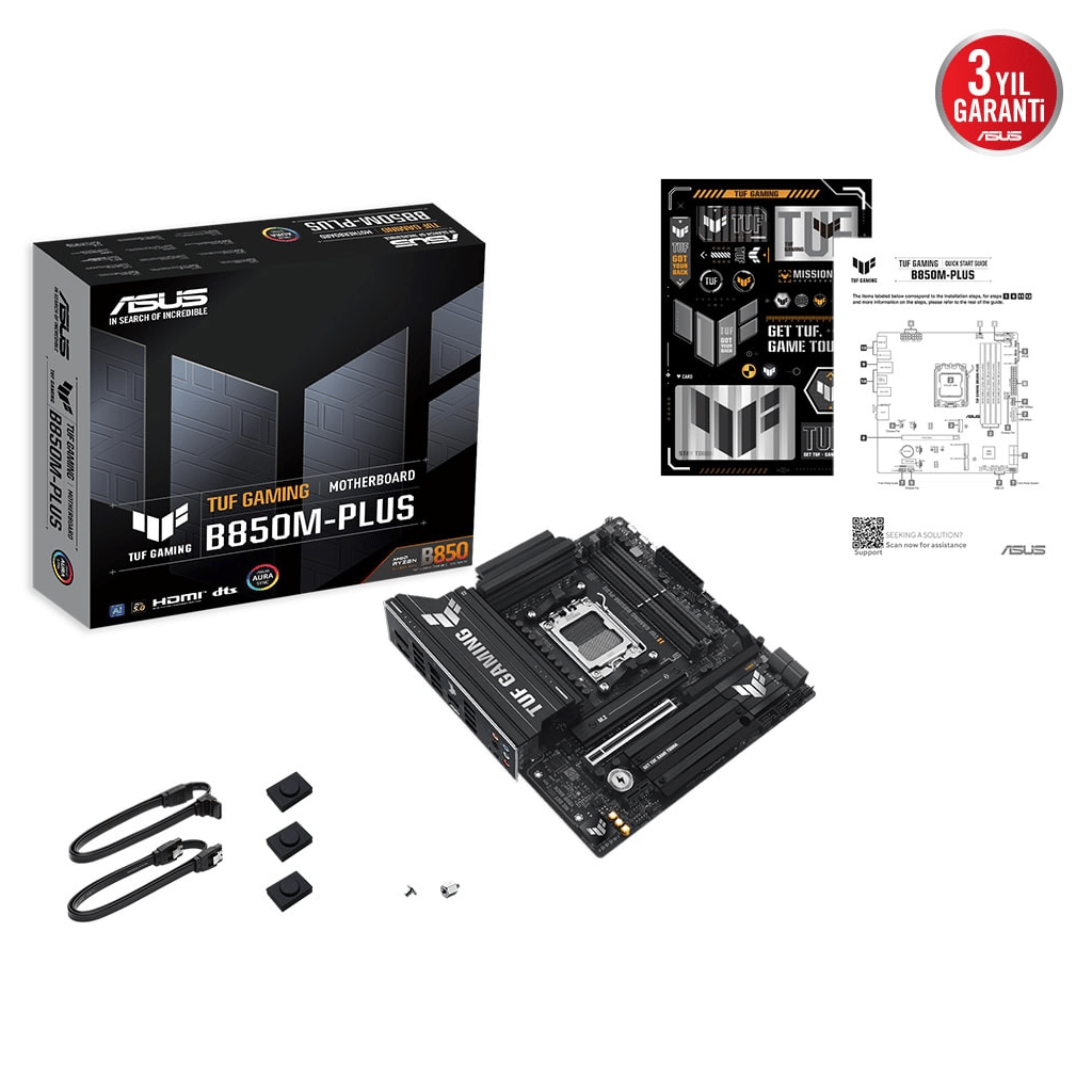 ASUS TUF GAMING B850M-PLUS, 4xDDR5, 3x M.2, HDMI, DP, Type-C, AMD Ryzen 9000 Serisi, AM5 Soket Anakart