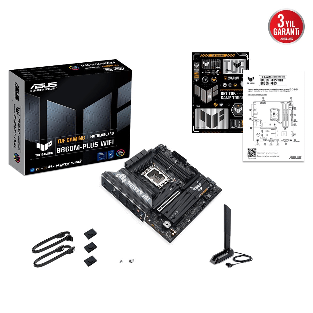 ASUS TUF GAMING B860M-PLUS WIFI, 4xDDR5, 3xM.2, HDMI, DP, Wi-Fi 7, Bluetooth v5.4, Intel Core Ultra CPU(Seri 2), LGA1851 Soket, Gaming Anakart