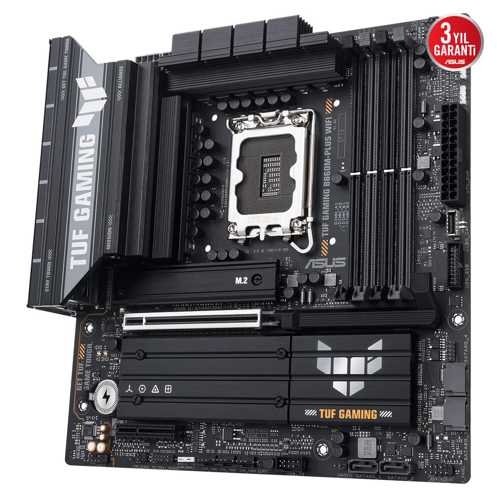 ASUS TUF GAMING B860M-PLUS WIFI, 4xDDR5, 3xM.2, HDMI, DP, Wi-Fi 7, Bluetooth v5.4, Intel Core Ultra CPU(Seri 2), LGA1851 Soket, Gaming Anakart