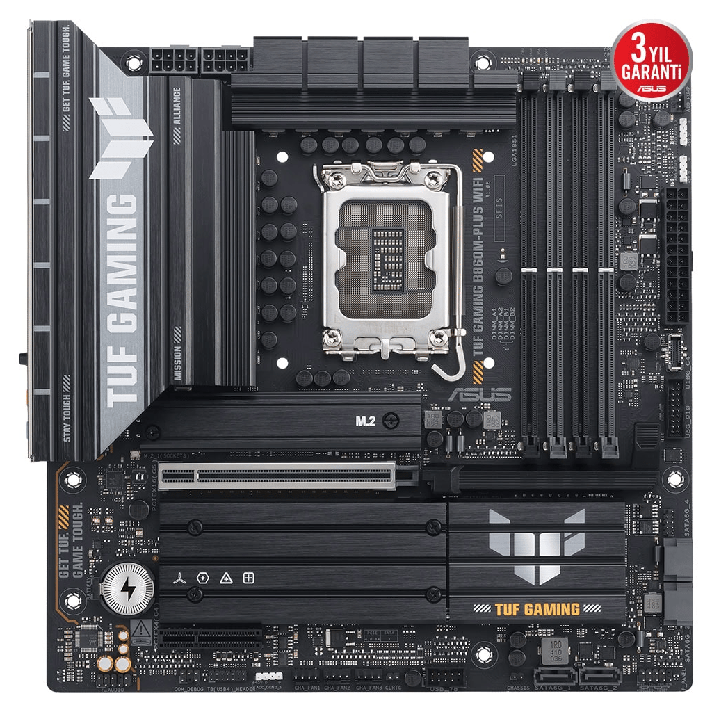 ASUS TUF GAMING B860M-PLUS WIFI, 4xDDR5, 3xM.2, HDMI, DP, Wi-Fi 7, Bluetooth v5.4, Intel Core Ultra CPU(Seri 2), LGA1851 Soket, Gaming Anakart