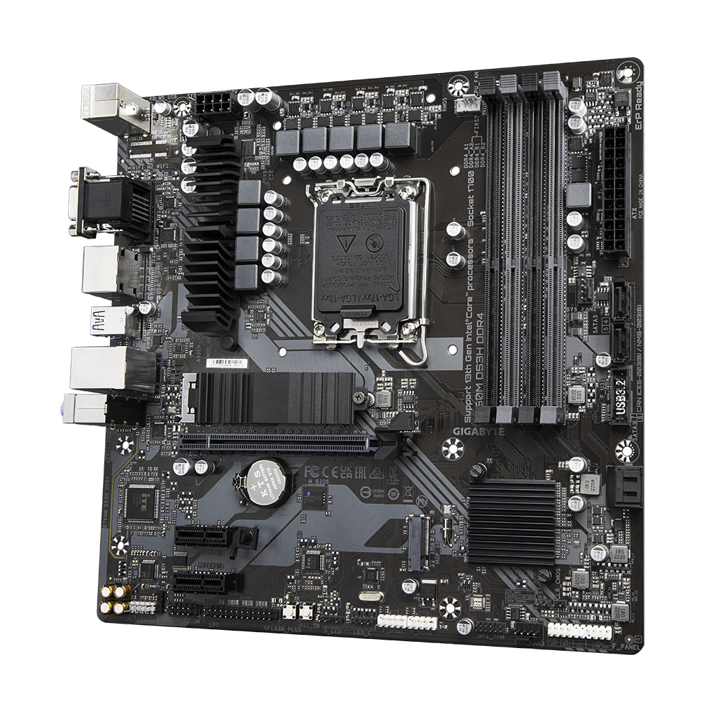 GIGABYTE B760M DS3H, rev.1.0, 4xDDR4, 2xM.2, 2xDP, HDMI, VGA, 12-13-14.Nesil, LGA1700 Soket, Anakart