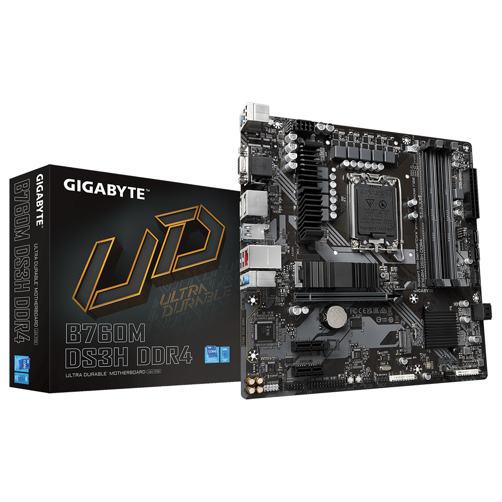 GIGABYTE B760M DS3H, rev.1.0, 4xDDR4, 2xM.2, 2xDP, HDMI, VGA, 12-13-14.Nesil, LGA1700 Soket, Anakart