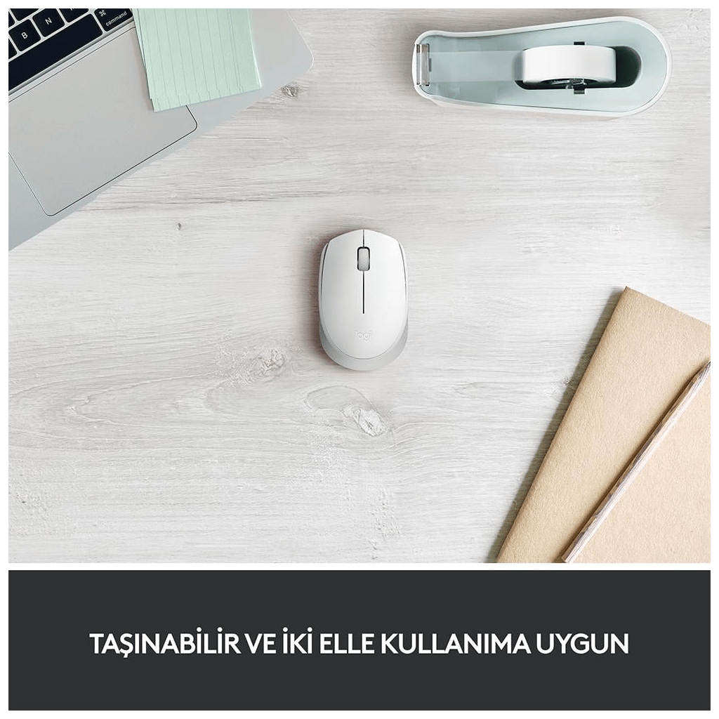 LOGITECH 910-006867, M171 White, USB Nano 2,4G Kablosuz, 1000dpi, Optik, 3 Tuşlu, 12ay Pil Ömrü, Mouse