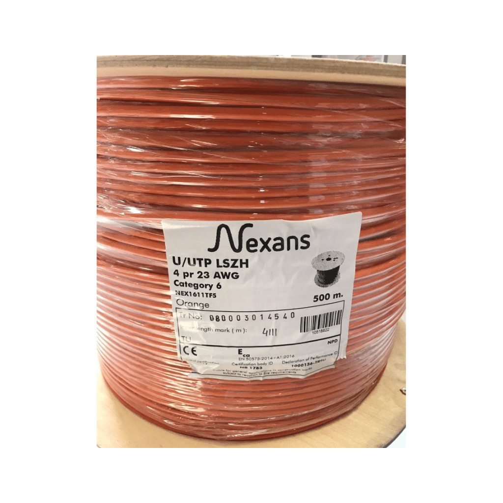 NEXANS NEX1611TF5, CAT6, 500M, 23AWG (0,58mm), UTP, %100 Bakır, LSZH Halogen Free, Makara, Kablo (Turuncu)