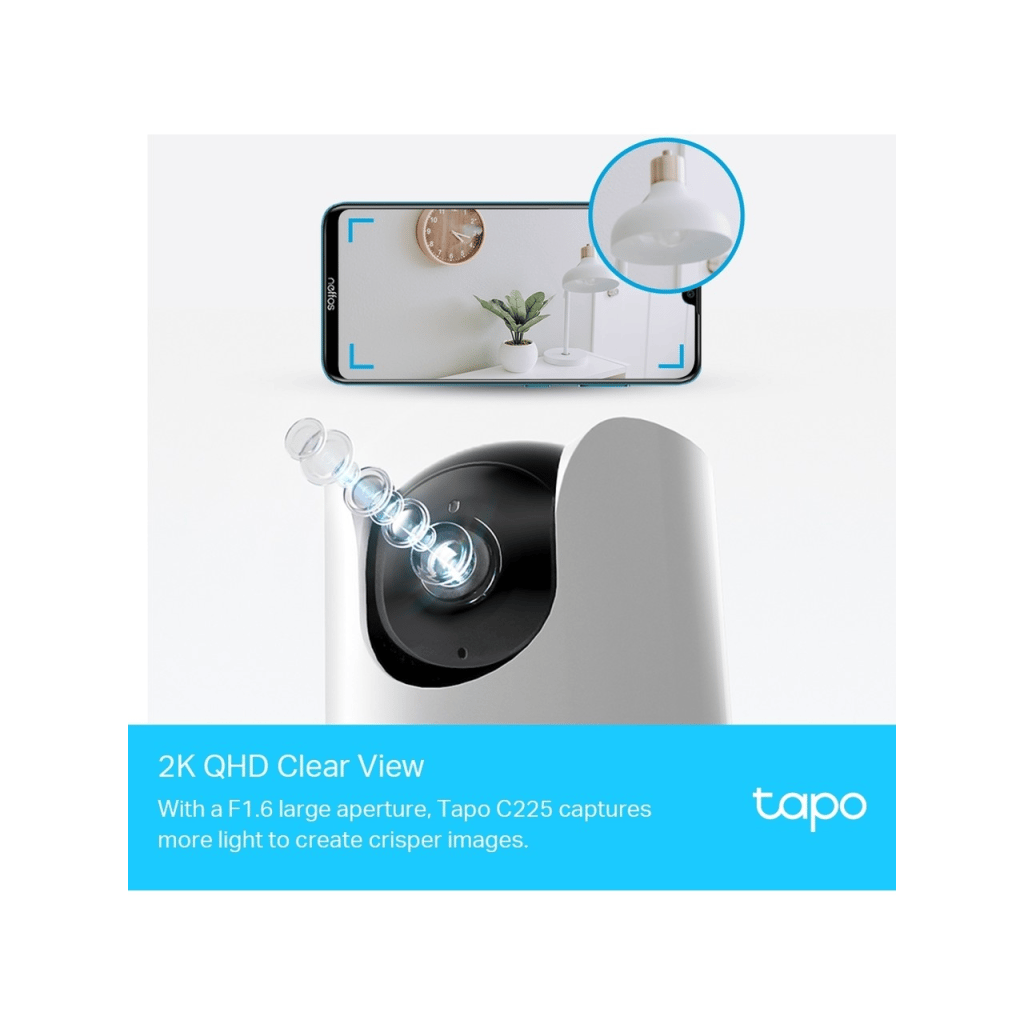 TP-LINK Tapo C225, 4,0Mpix, İç ve Dış Mekan, WiFi,  9Mt. Gece Görüşü, 360 Dönüş, Dikey ve Yatay Hareket, İki Yönlü Ses Güvenlik Yapay Zeka Destekli Kamera