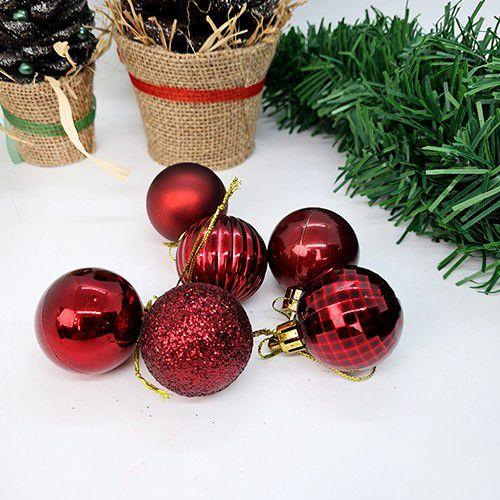 Yılbaşı Ağaç Top Süsü Kırmızı - 4 cm, 6'lı (3 Parlak, 3 Mat)