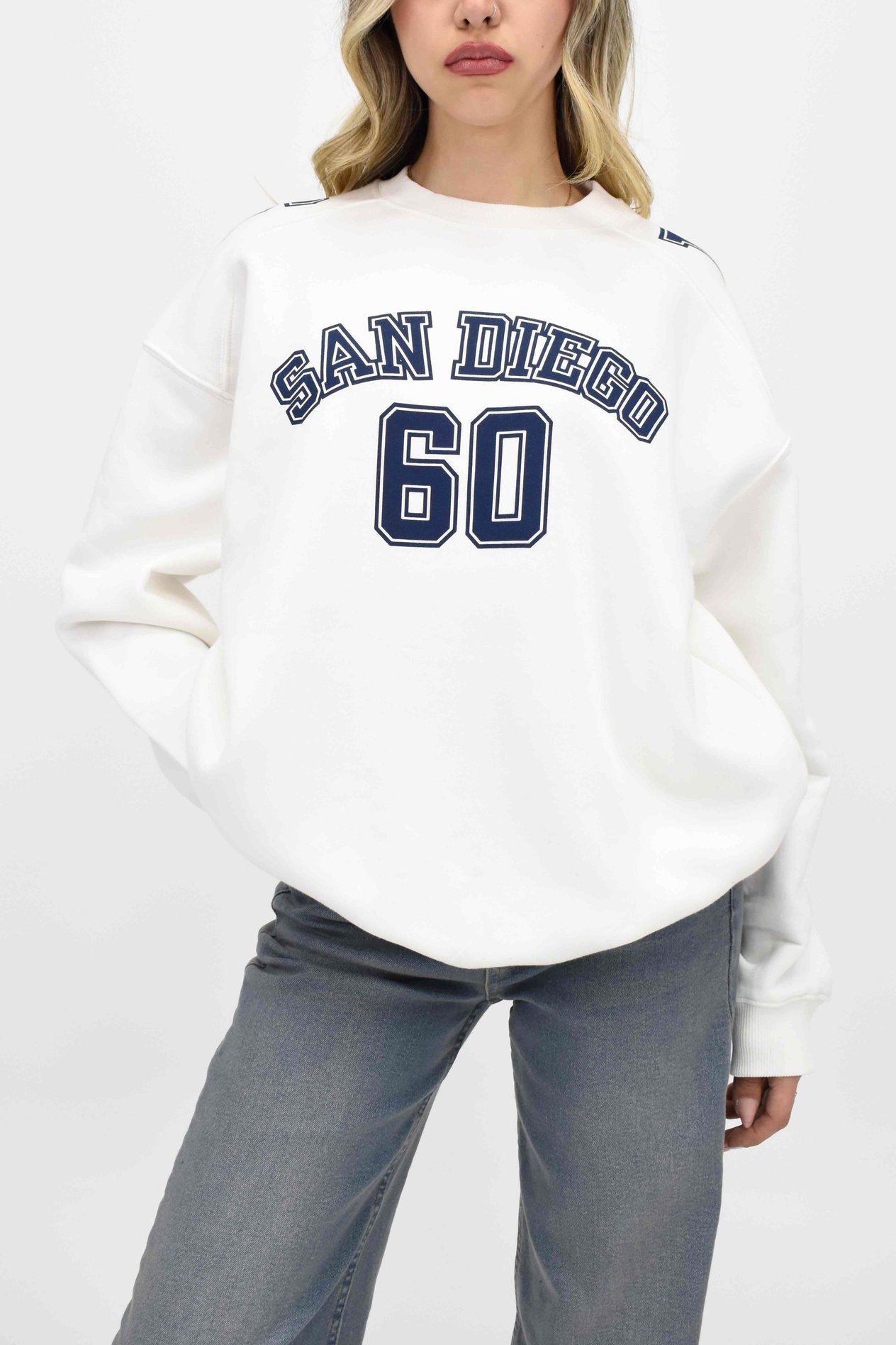 Baskılı Oversize Sweatshirt-Beyaz 