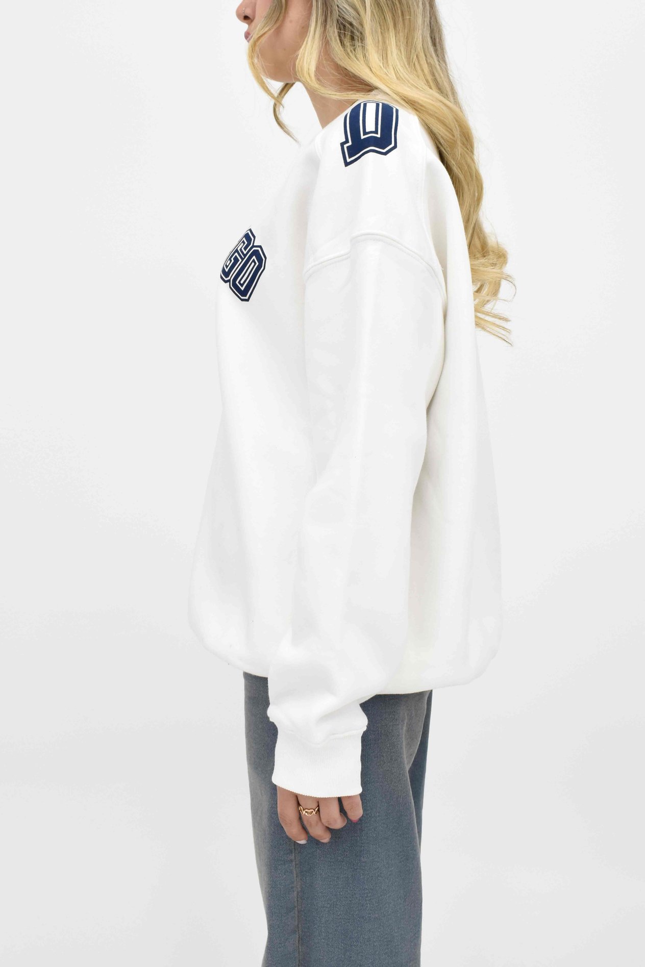 Baskılı Oversize Sweatshirt-Beyaz 
