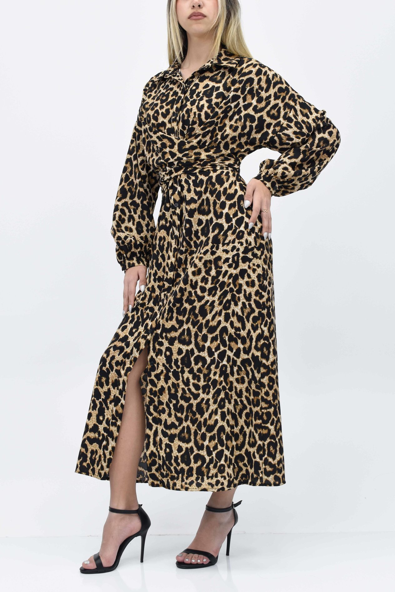 Belden Bağlamalı Leopar Elbise