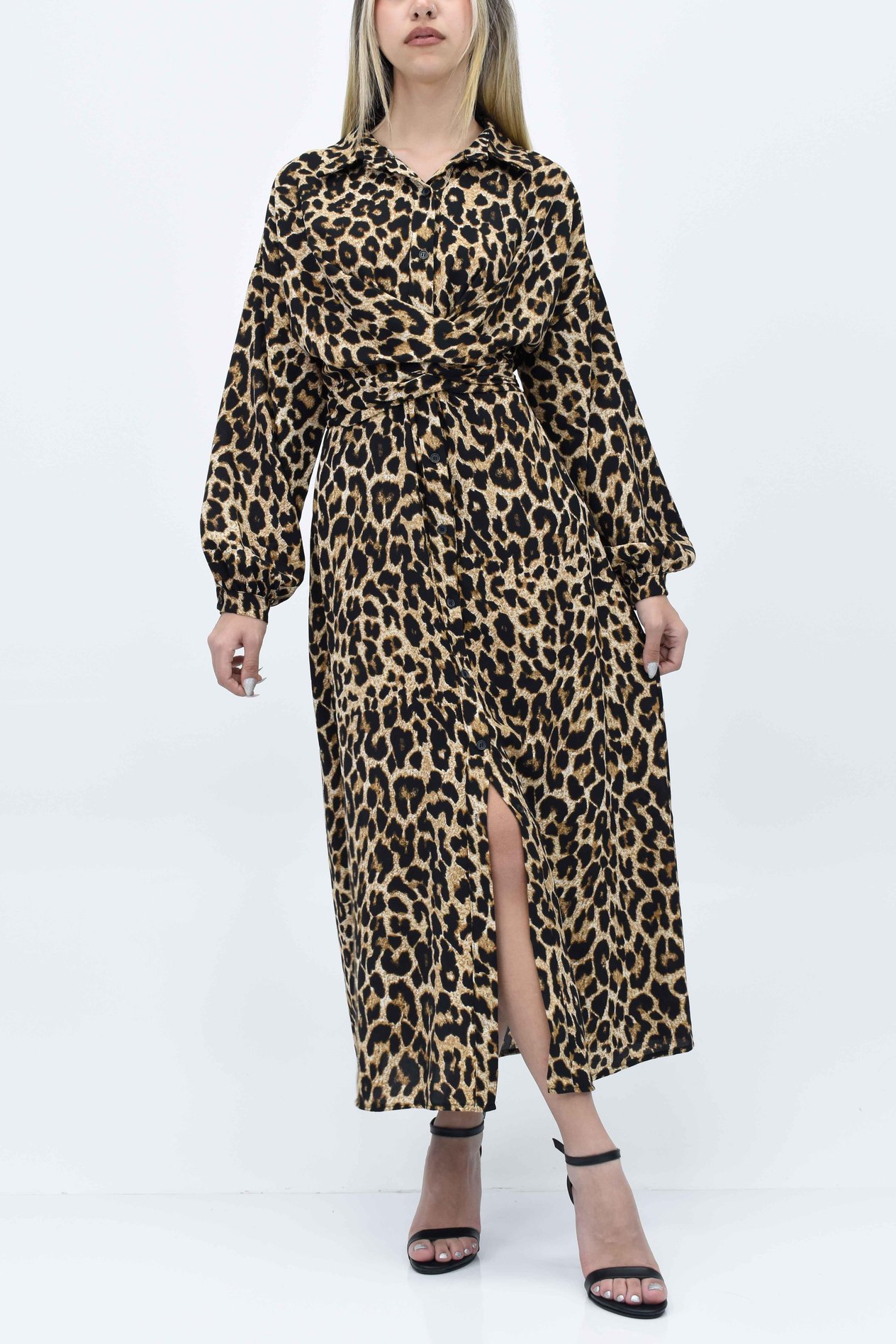 Belden Bağlamalı Leopar Elbise