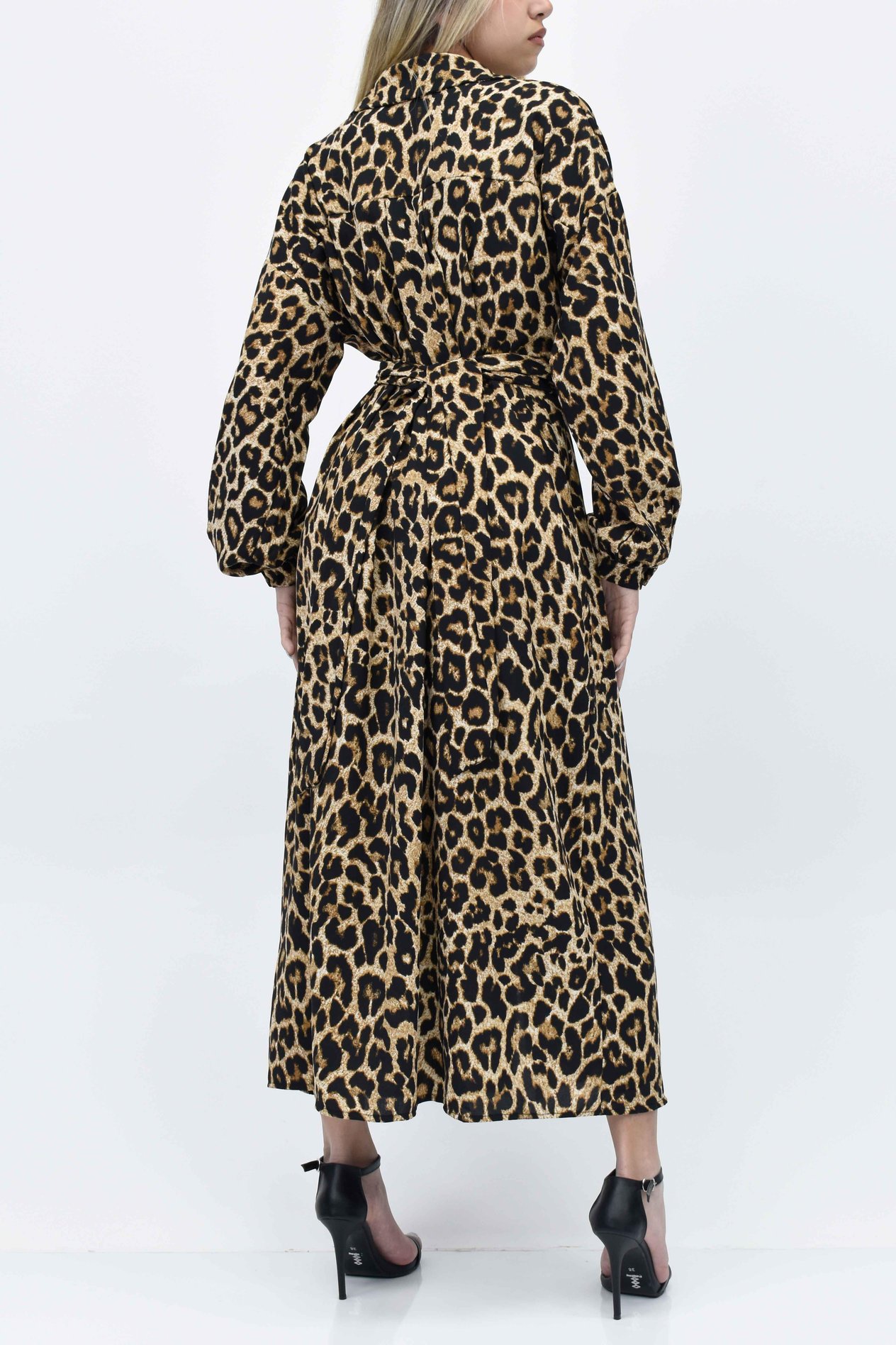 Belden Bağlamalı Leopar Elbise