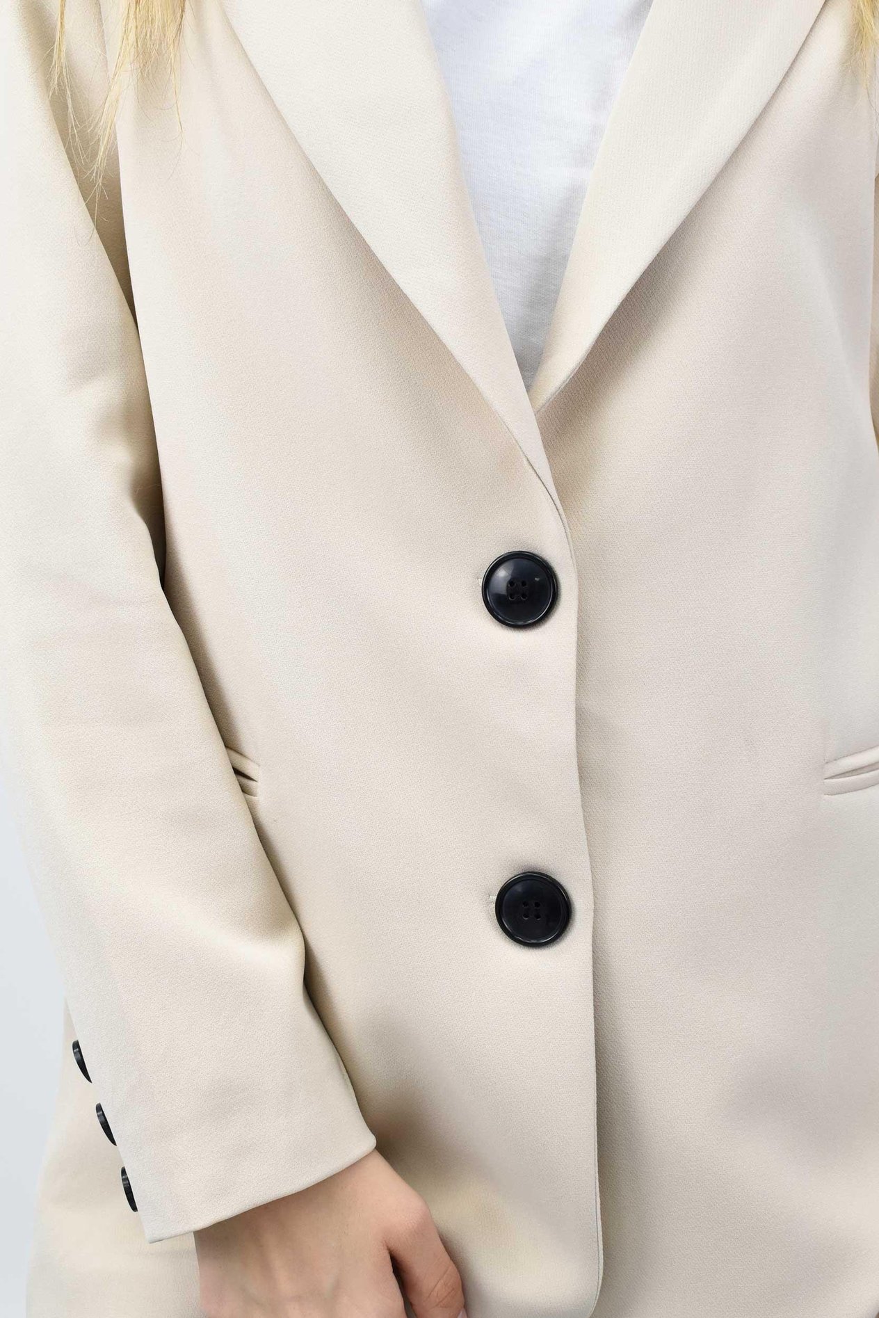 Kadın Uzun Astarlı Blazer Ceket - Krem