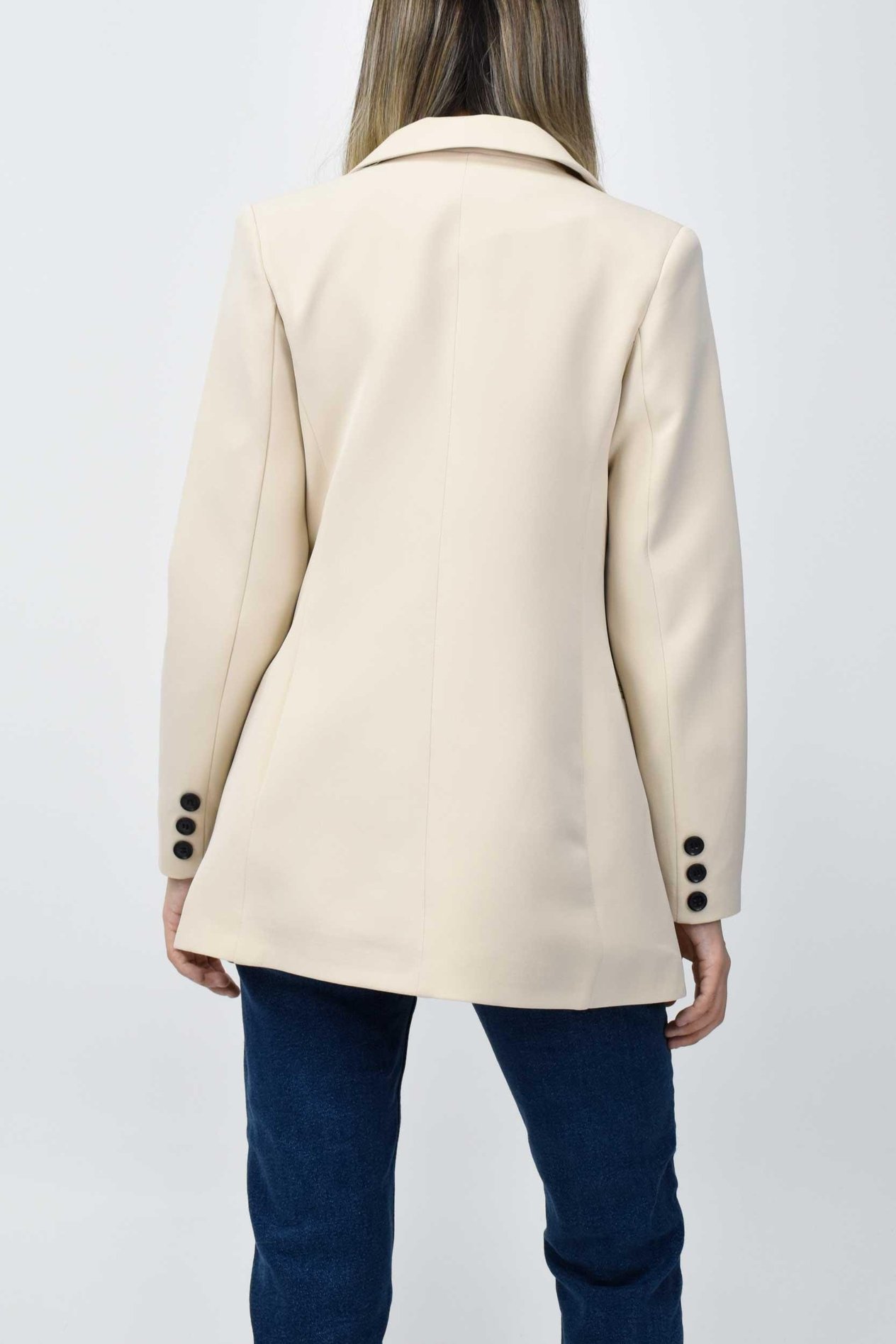 Kadın Uzun Astarlı Blazer Ceket - Krem