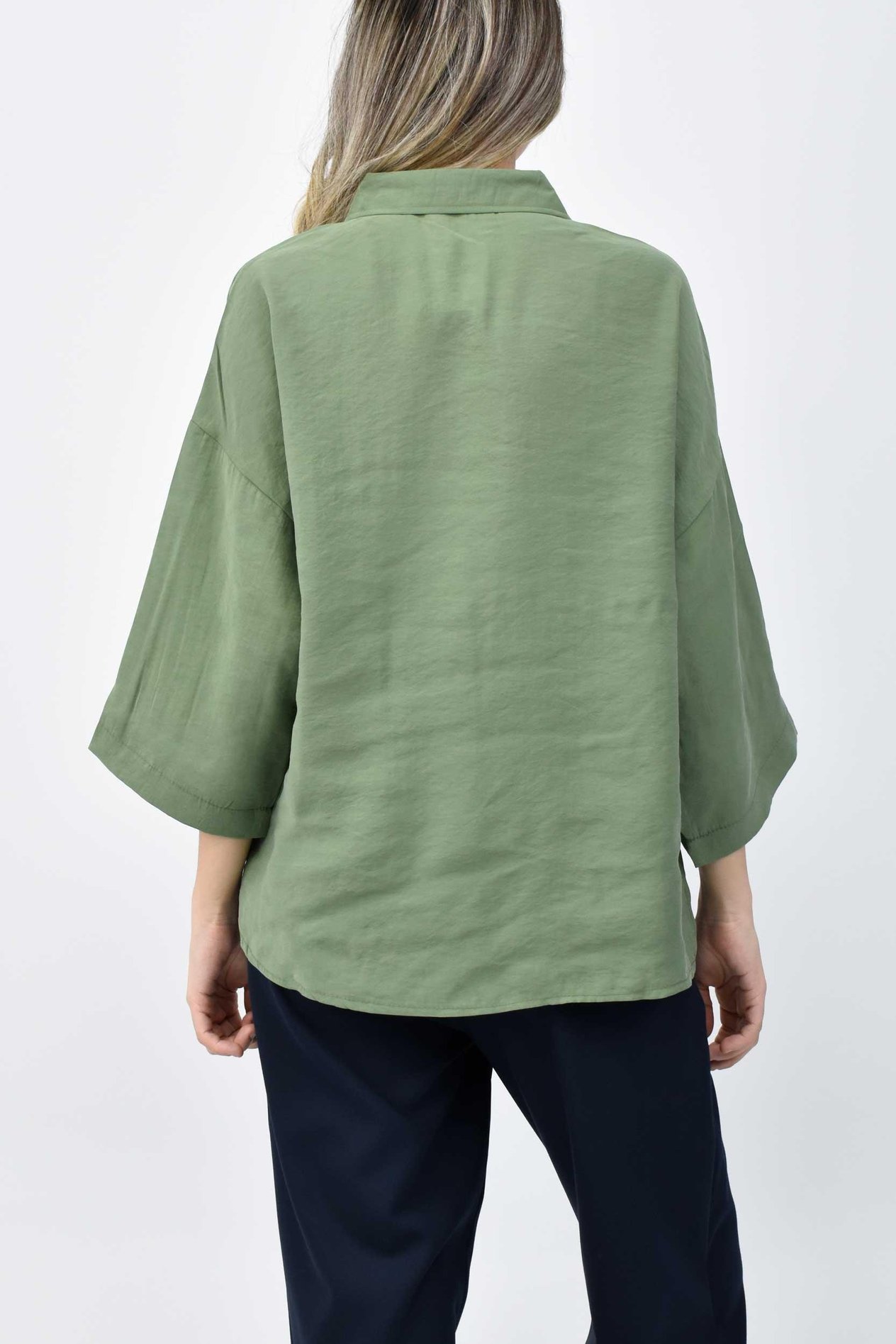 Yarım Kollu Oversize Modal Gömlek - Yeşil