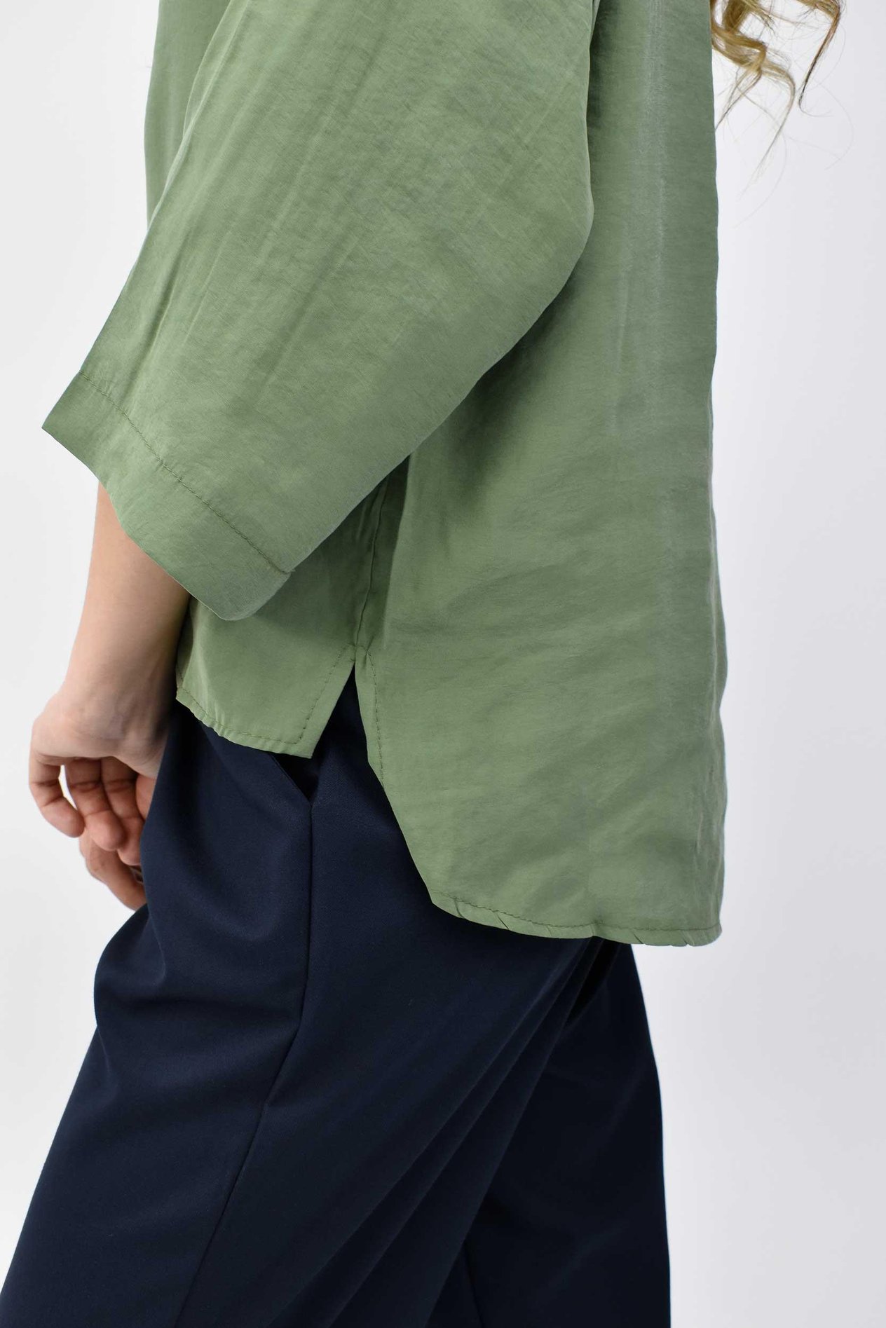 Yarım Kollu Oversize Modal Gömlek - Yeşil