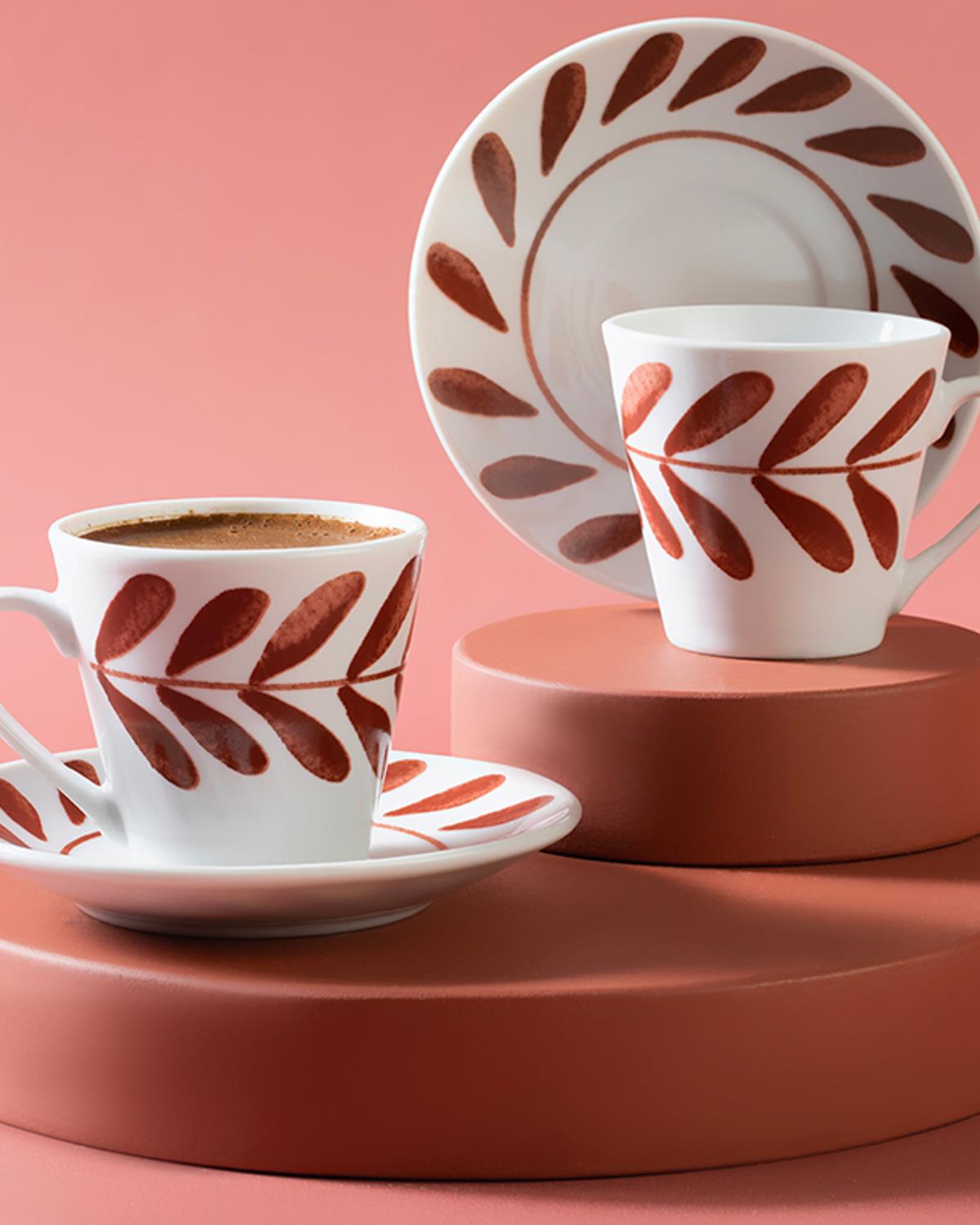 Porcelain 4 Parça 2 Kişilik Coffee Cup Set 80 ml Claret Red