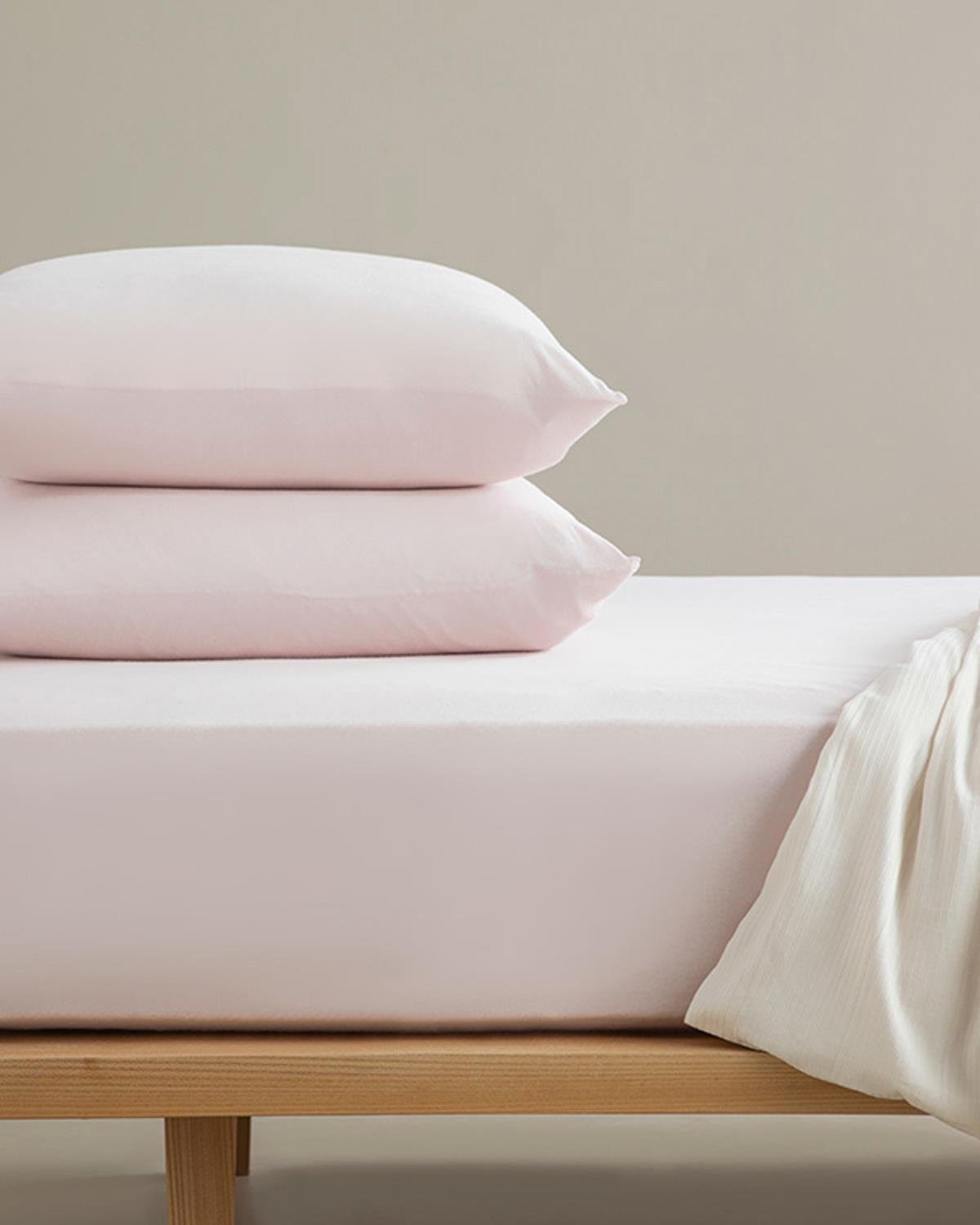 Plain Combed Cotton King Size Fitted Sheet Set 180x200 cm Powder Pink
