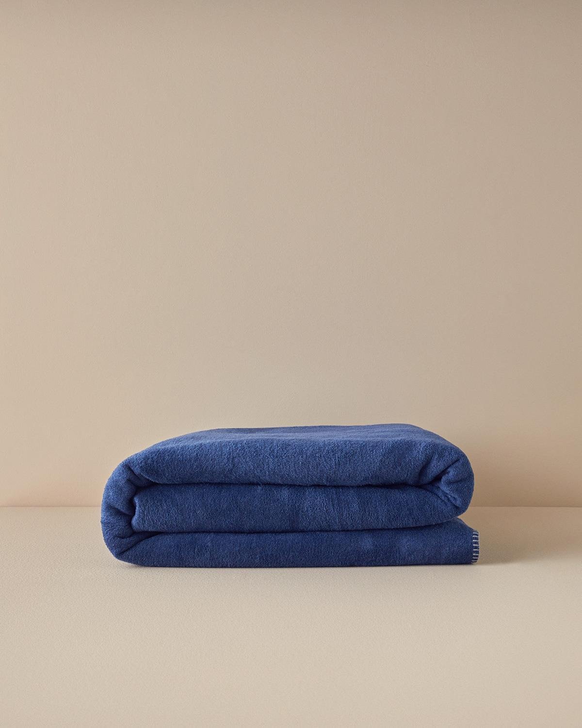 Plain Cotton Double Blanket 200x220 cm Blue - Dark Blue