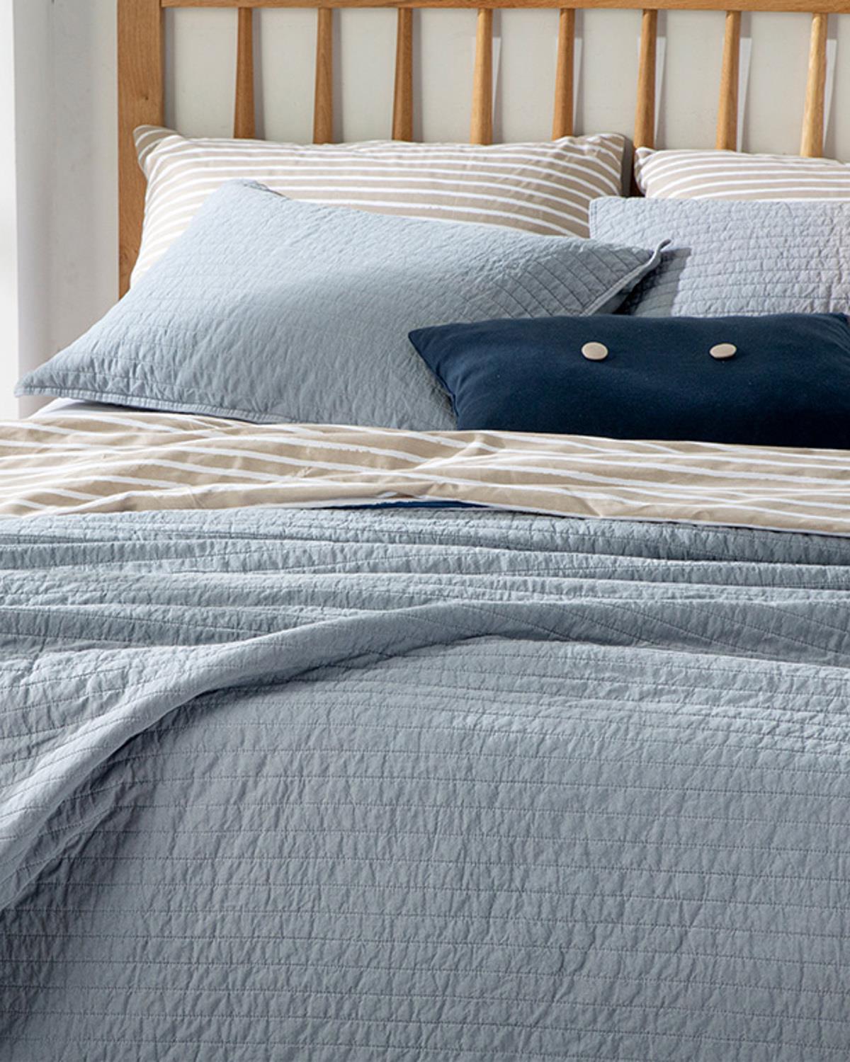 Ancient Stripe Quilted Antique Dyeing Double Person Bed Quilt Set 240x260 cm Blue