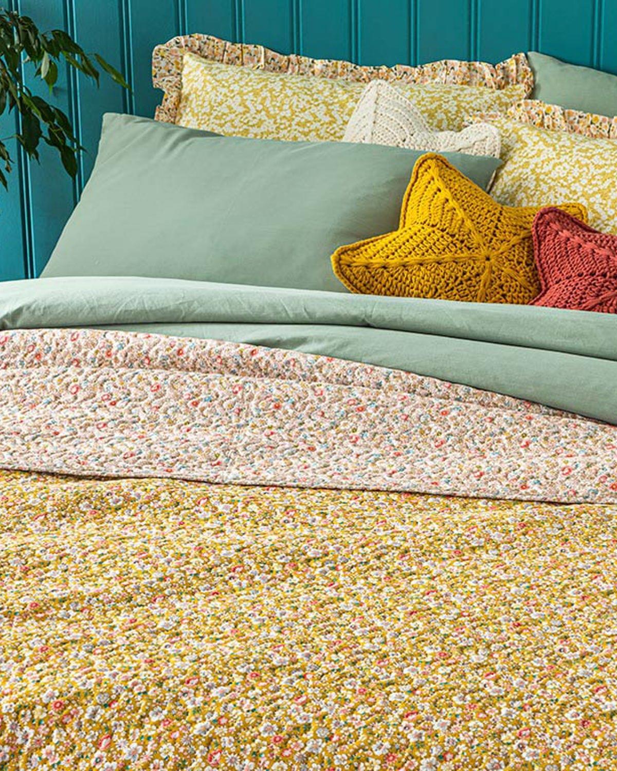 Blooming Summer King Size Multi-Purposed Quilt 240x220 cm Yellow