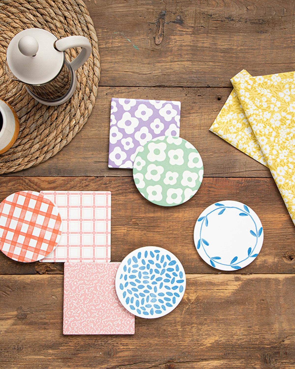 Blue Tiles Silicone Coaster 11 cm Blue