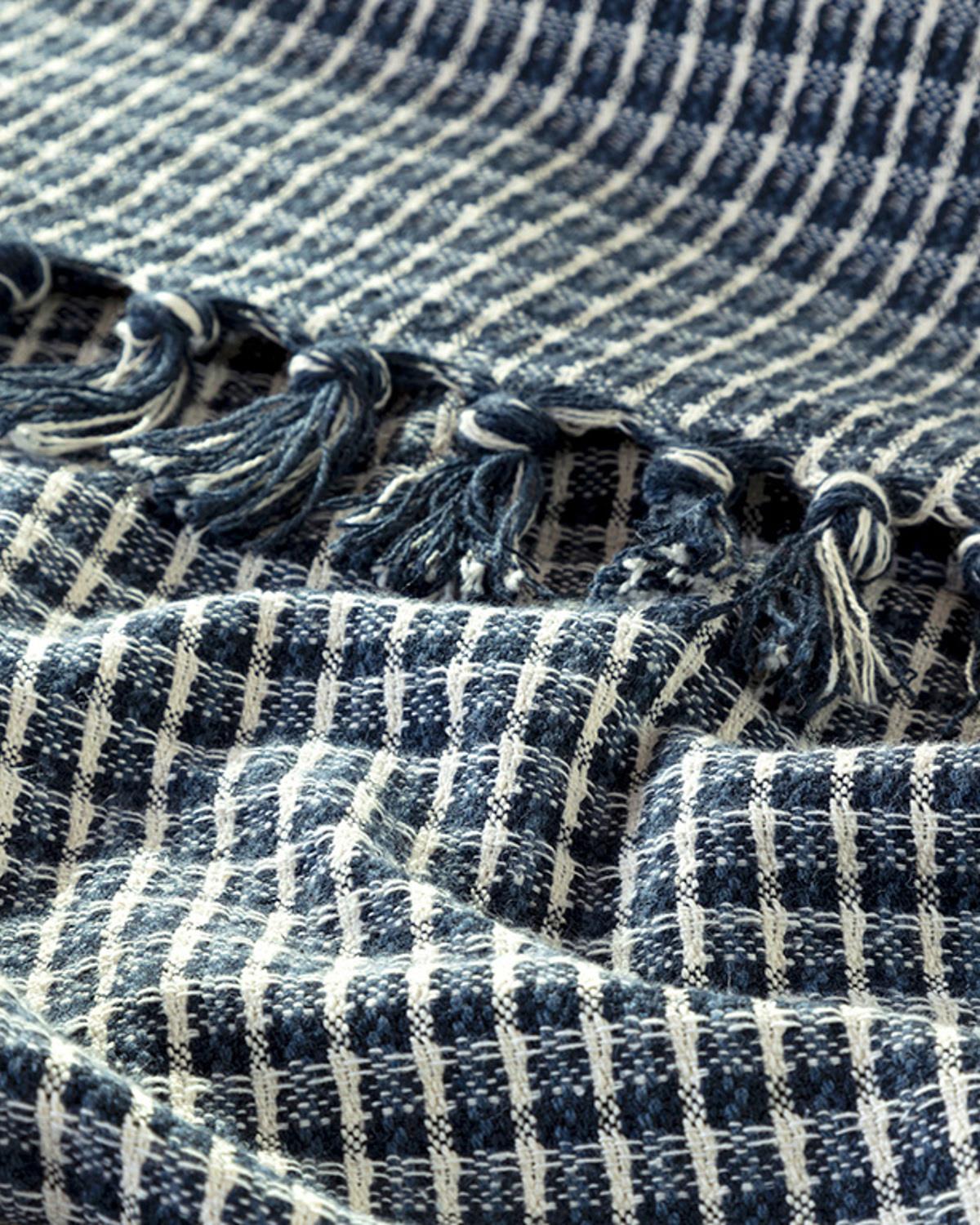 Chequer Weaved For One Person Bed Quilt Set 160x240 cm Dark Blue