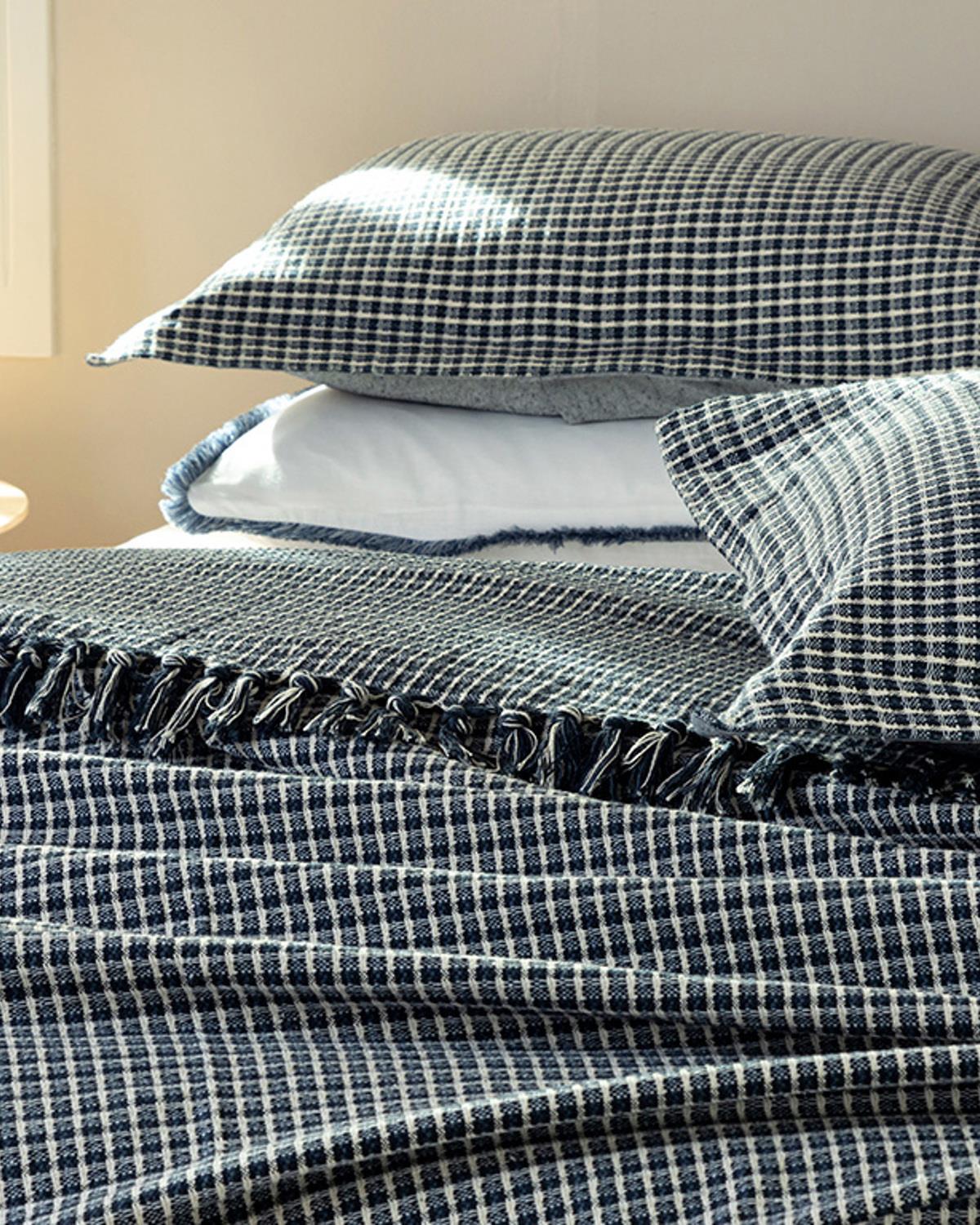 Chequer Weaved For One Person Bed Quilt Set 160x240 cm Dark Blue