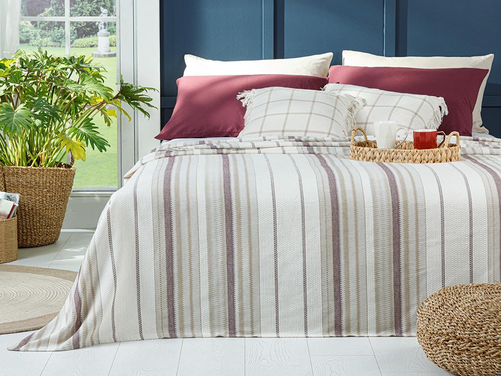 Contemporary With Painted Thread King Size Summer Blanket 220x240 cm Beige - Maroon