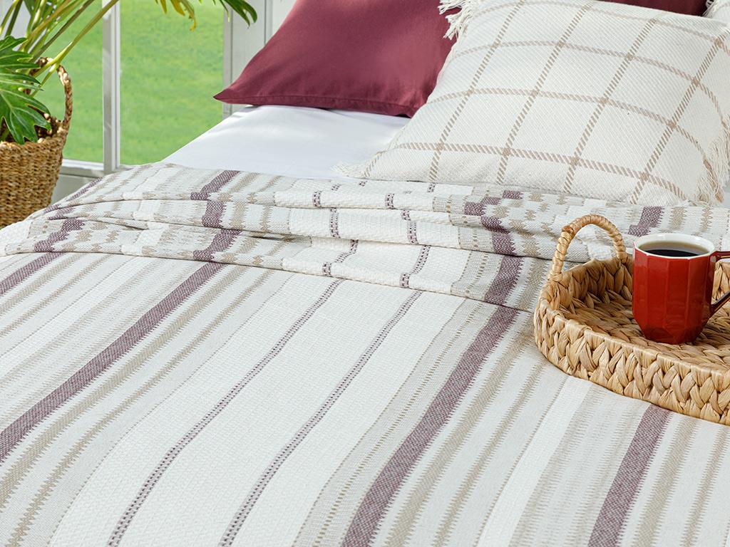 Contemporary With Painted Thread King Size Summer Blanket 220x240 cm Beige - Maroon